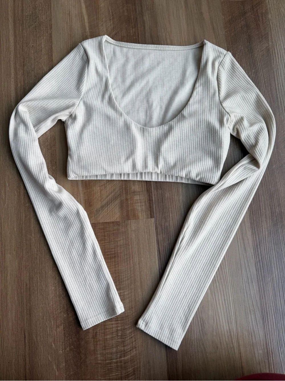 ALO Sand Ribbed Long Sleeve Crop Top with Built-In Bra 🤎✨